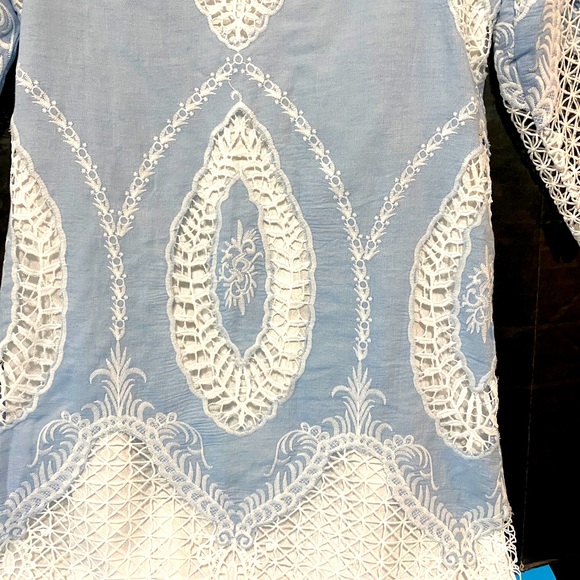 LUCY PARIS NWT STUNNING EMBROIDERED CUTOUT LIGHT BLUE & WHITE LINED TOP  SIZE S - Picture 8 of 15